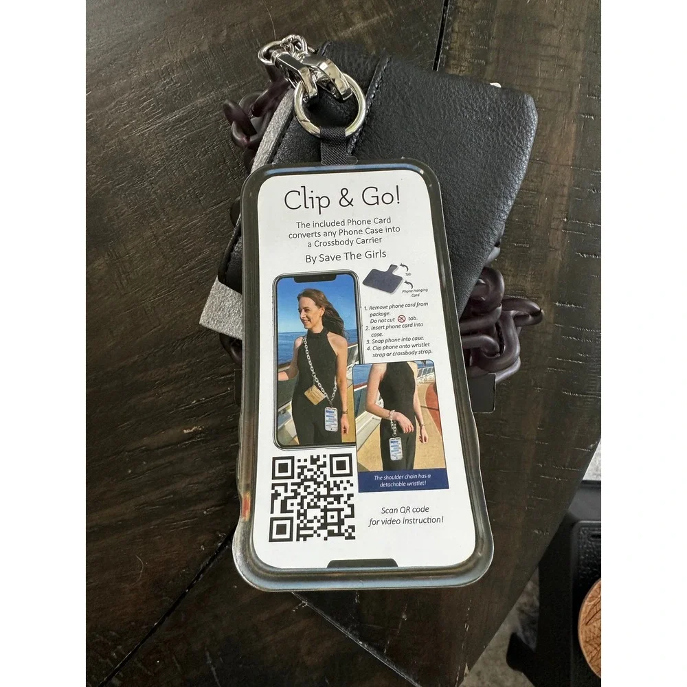 Save The Girls Clip & Go Ice Chain Crossbody Phone Carrier Black Universal Strap